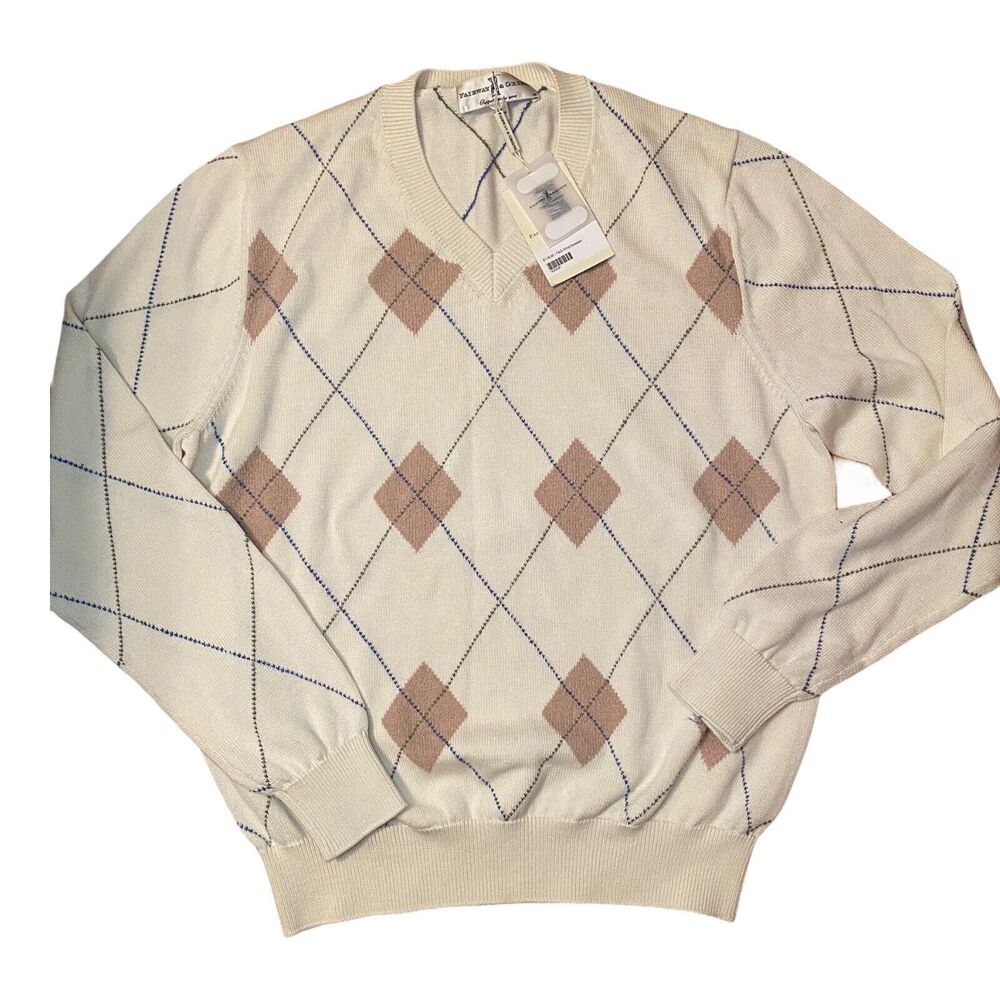 Fairway & Greene Argyle Pima Cotton Sweater Vest Mens Ivory L/S Med NEW $119 - Picture 2 of 12